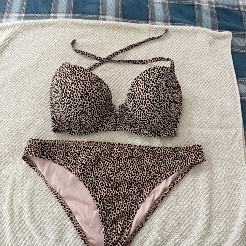 Shade & Shore Beige and Black Leopard Print Push-Up Bikini Set